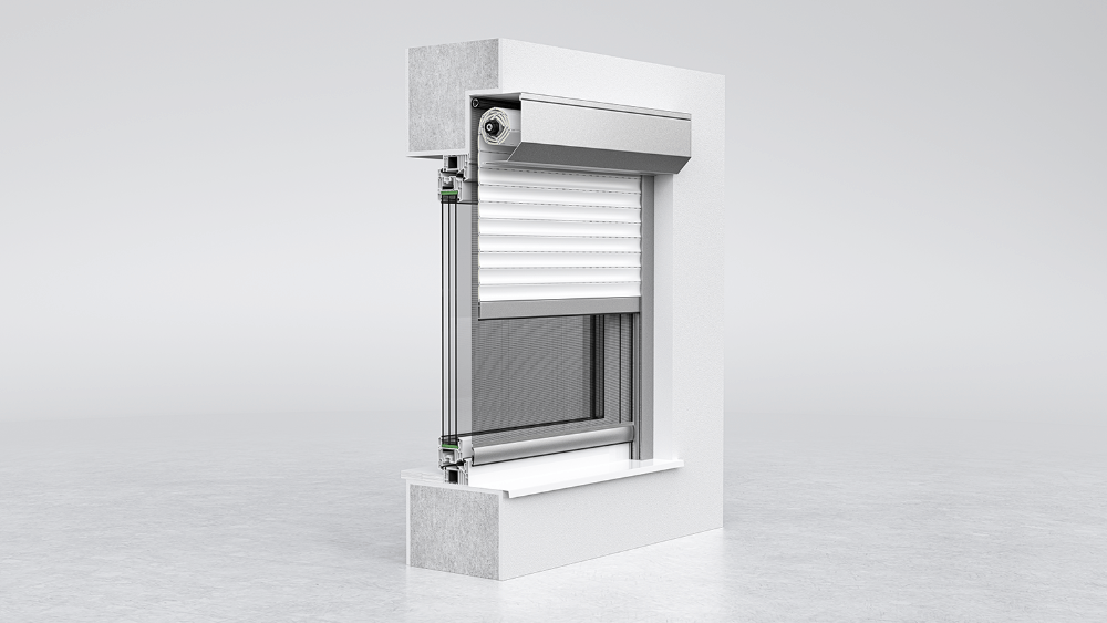 Volet roulant extérieur avec moustiquaire, Moustiquaire